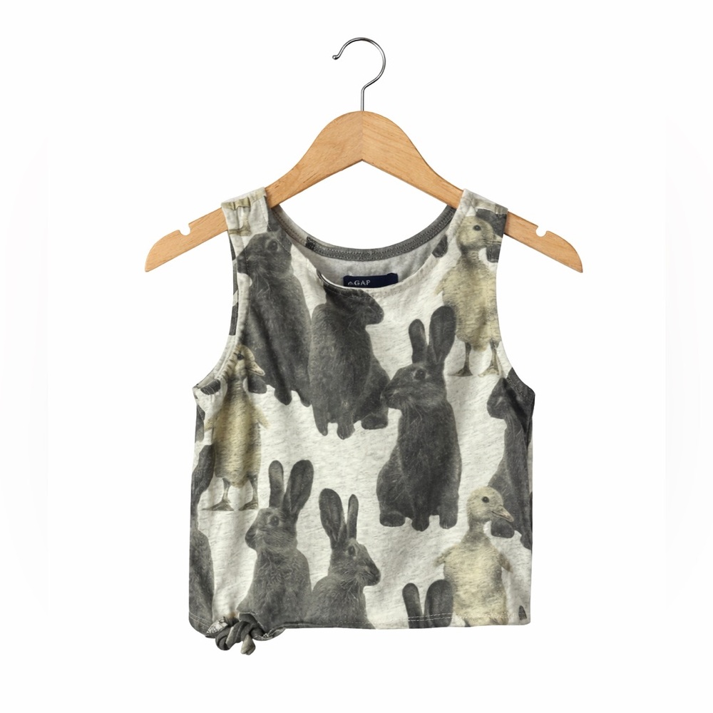 GAP Kids Bunny Rabbit Graphic Tank Top Girls Size 4/5 Small Woodland Cute